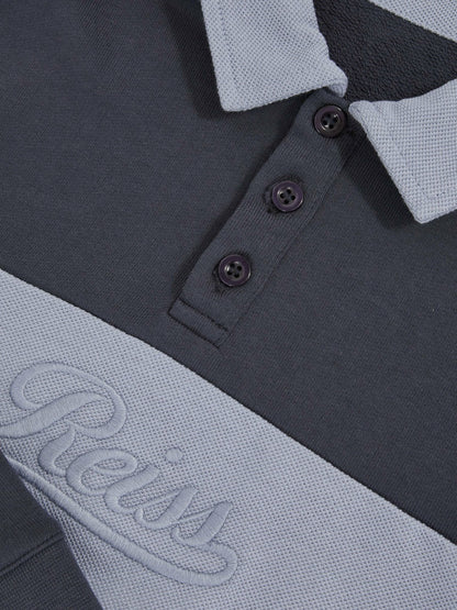Reiss 13-14 yrs Cotton Logo-Embroidery Rugby Polo Shirt in Airforce Blue/Navy Blue