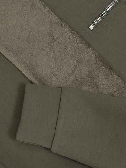 Reiss 3-9 yrs Slim Fit Half-Zip Funnel Neck Velour Sweatshirt in Dark Sage Green