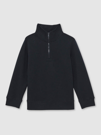 Reiss 3-9 yrs Textured Half-Zip Sweatshirt with Cotton in Navy