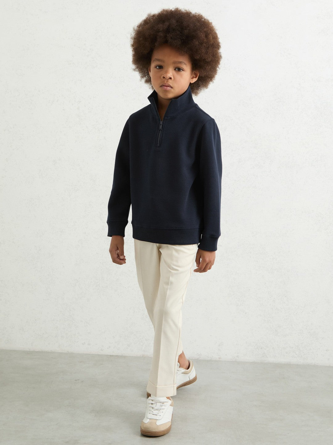 Reiss 3-9 yrs Textured Half-Zip Sweatshirt with Cotton in Navy