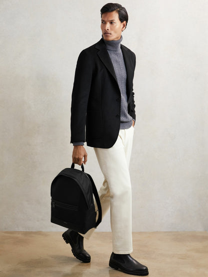 Reiss Woven Zipped Backpack in Black