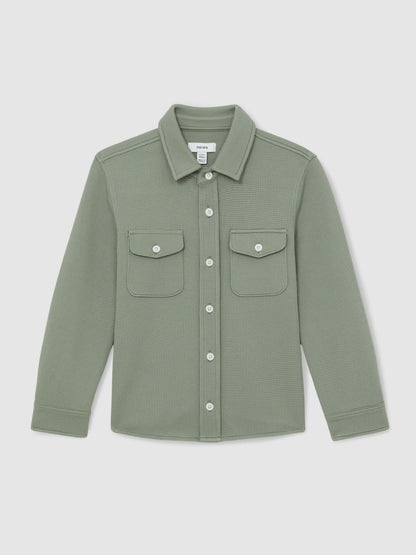 Reiss 9-13 yrs Waffle-Textured Twin-Pocket Overshirt in Sage