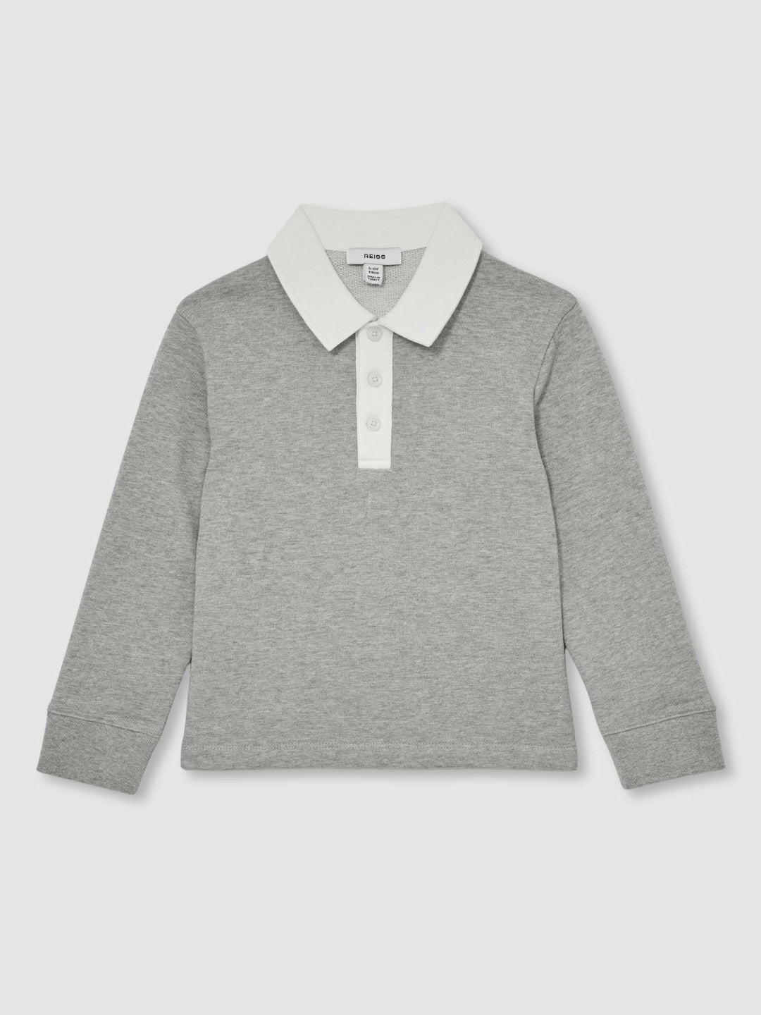Reiss Cotton Half Button Rugby Polo Shirt in Grey Marl/White