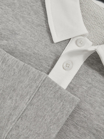 Reiss Cotton Half-Button Rugby Polo Shirt in Grey Marl/White