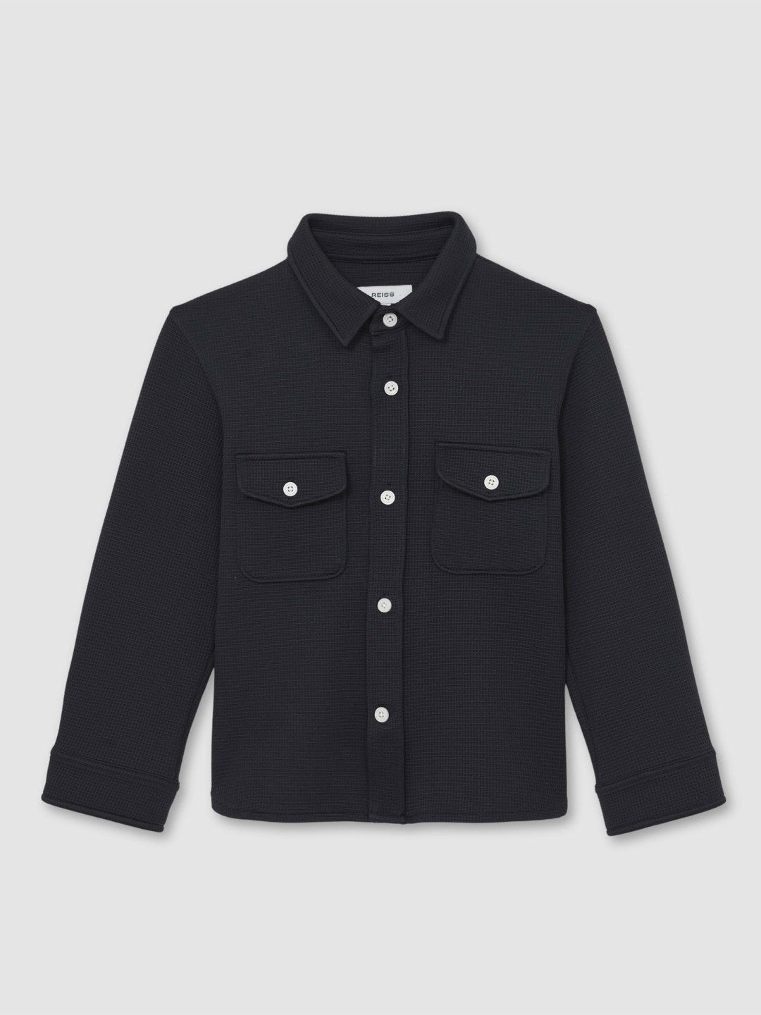 Reiss 9-13 yrs Waffle-Textured Twin-Pocket Overshirt in Navy