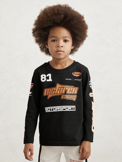 Reiss 9-13 yrs McLaren F1 Team Cotton Logo T-Shirt Unisex Fit in Black