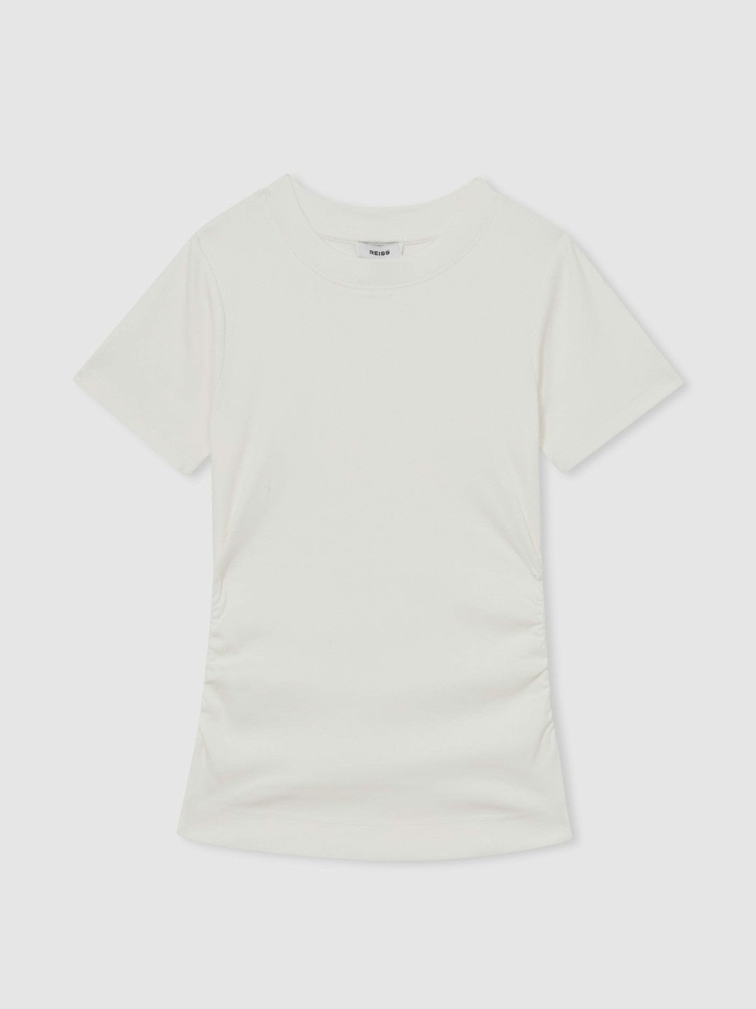 Reiss Stretch-Cotton Ruched Ribbed T-Shirt in White