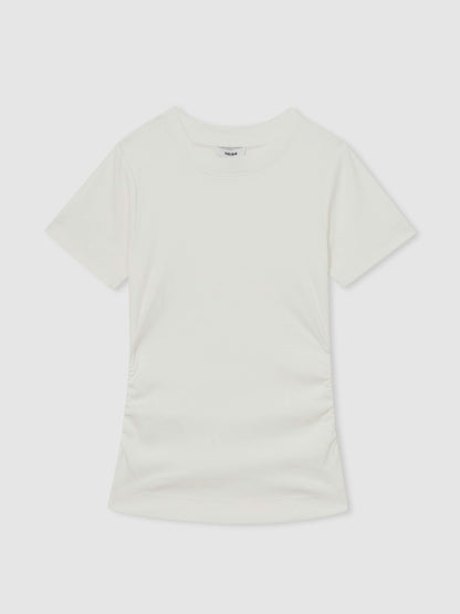 Reiss Stretch-Cotton Ruched Ribbed T-Shirt in White