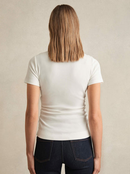 Reiss Stretch-Cotton Ruched Ribbed T-Shirt in White