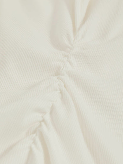 Reiss Stretch-Cotton Ruched Ribbed T-Shirt in White