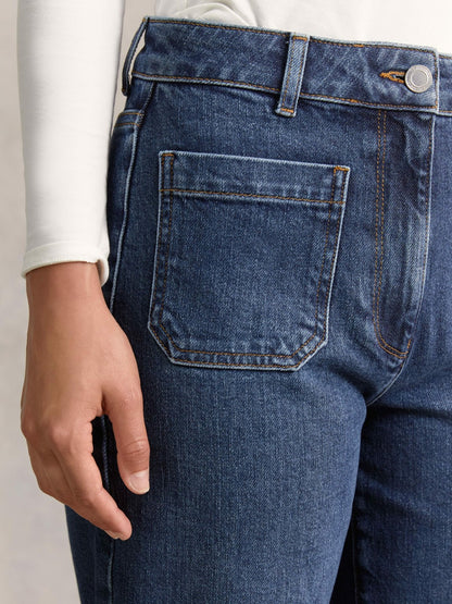 Reiss Petite Straight Leg Patch Pocket Jeans in Mid Blue