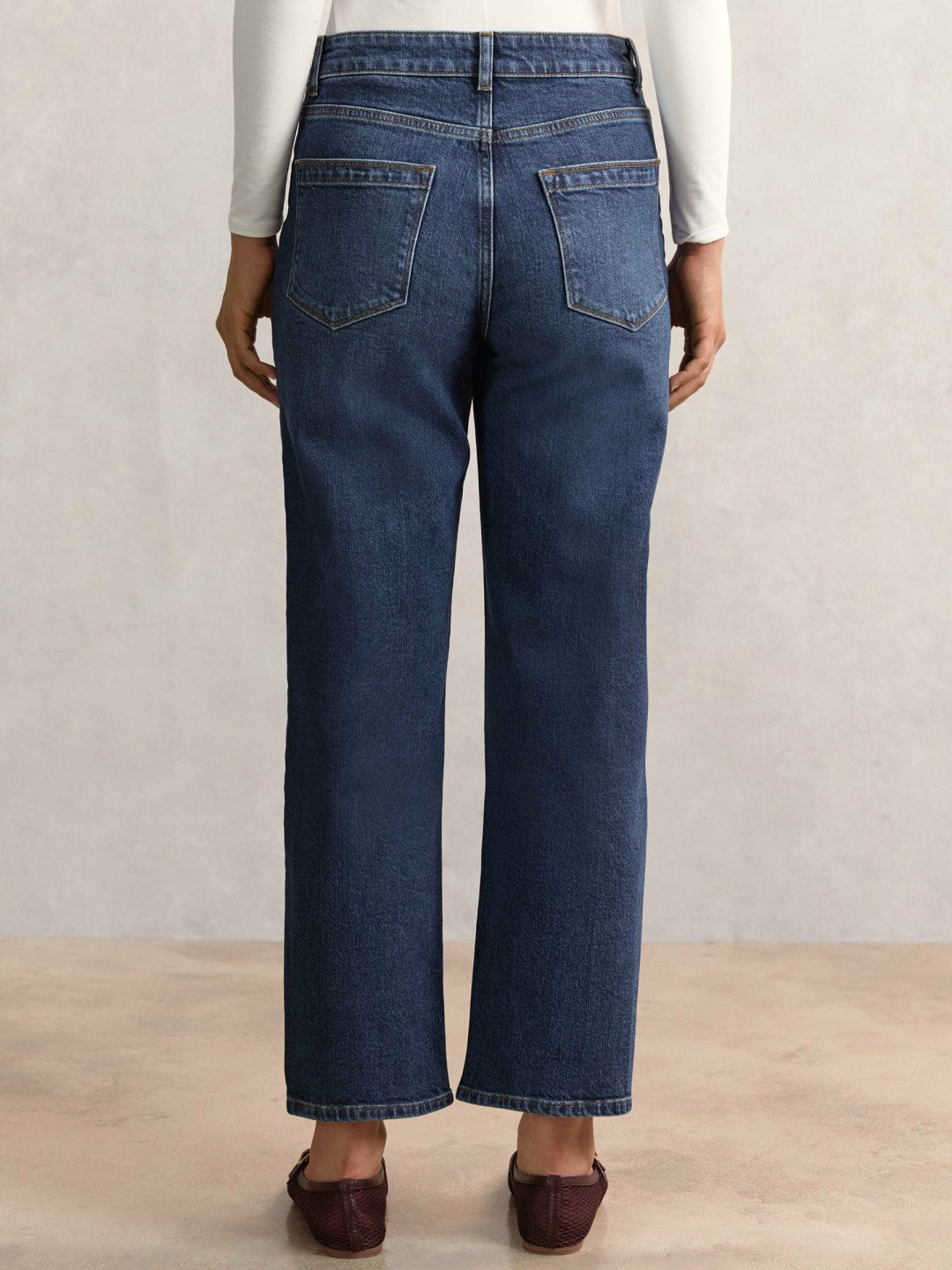 Reiss Petite Straight Leg Patch Pocket Jeans in Mid Blue