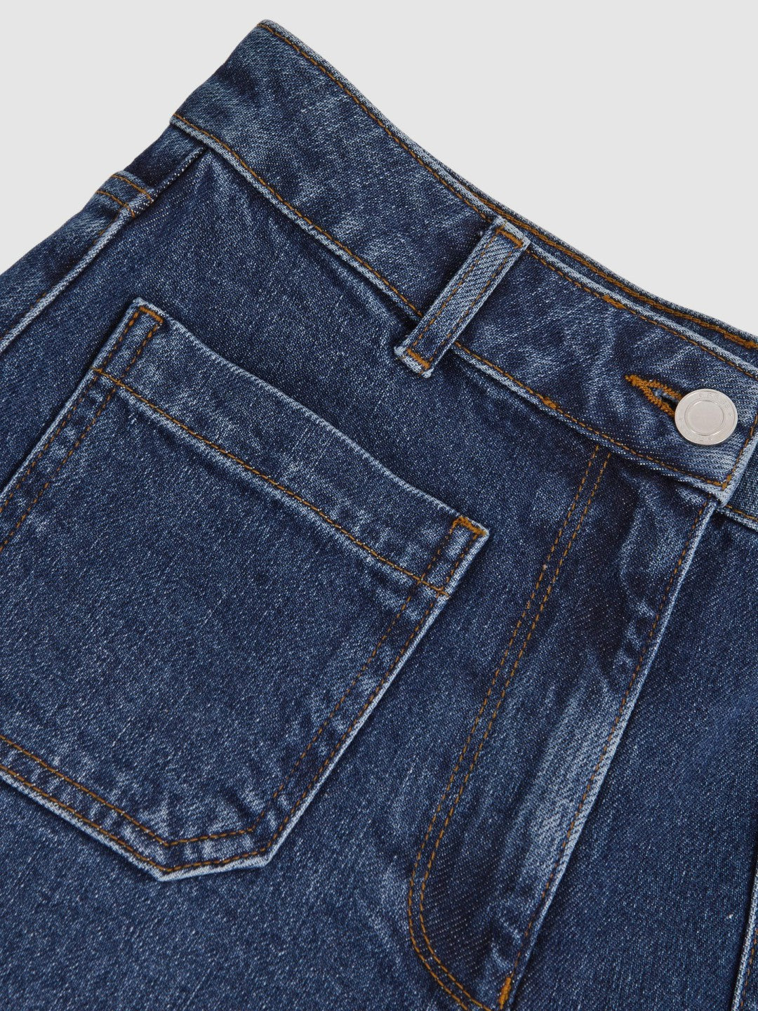 Reiss Petite Straight Leg Patch Pocket Jeans in Mid Blue