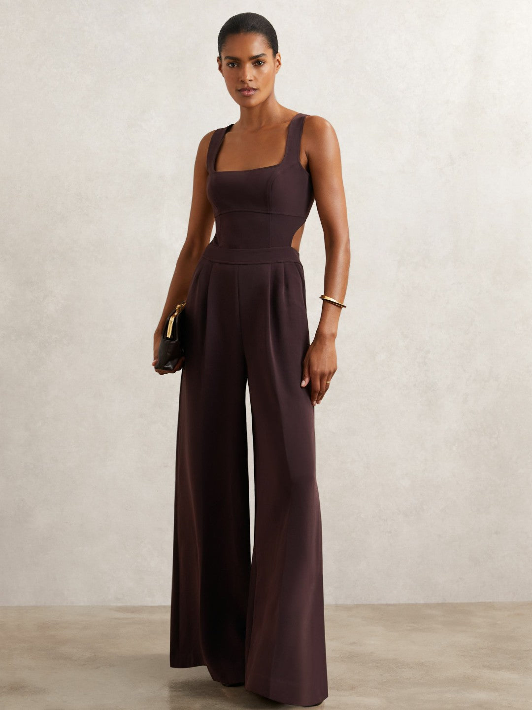 Reiss Petite Wide-Leg Cut-Out Jumpsuit in Burgundy