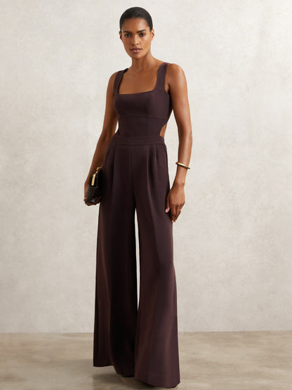Reiss Petite Wide-Leg Cut-Out Jumpsuit in Burgundy