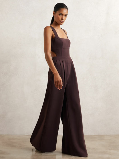 Reiss Petite Wide-Leg Cut-Out Jumpsuit in Burgundy