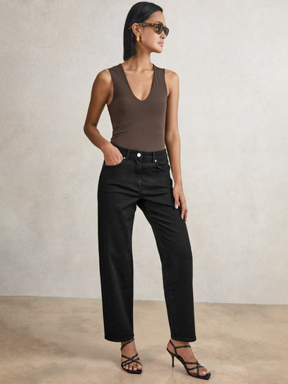 Reiss Petite Mid Rise Straight Leg Jeans in Black