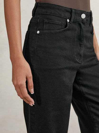 Reiss Petite Mid Rise Straight Leg Jeans in Black