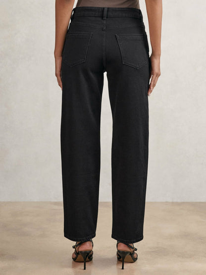 Reiss Petite Mid Rise Straight Leg Jeans in Black