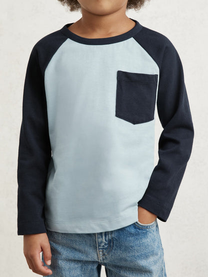 Reiss 9-13 yrs Cotton Colour-Block Long-Sleeve T-Shirt in Navy Blue