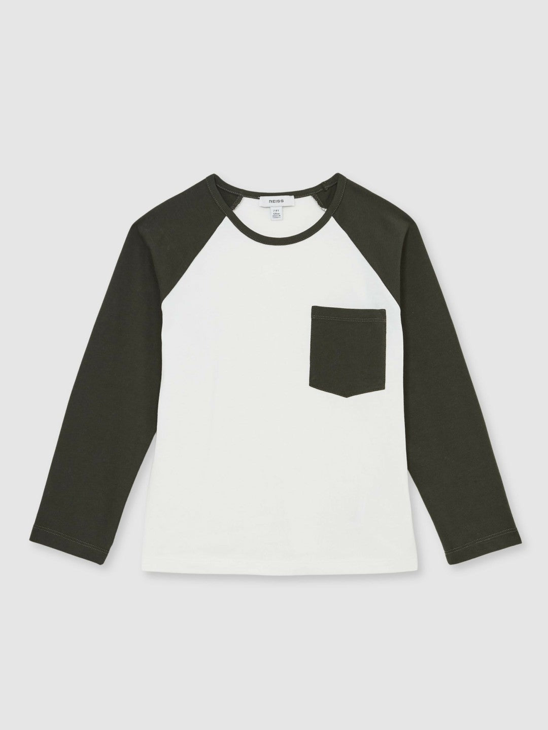 Reiss 13-14 yrs Cotton Colour-Block Long-Sleeve T-Shirt in Green