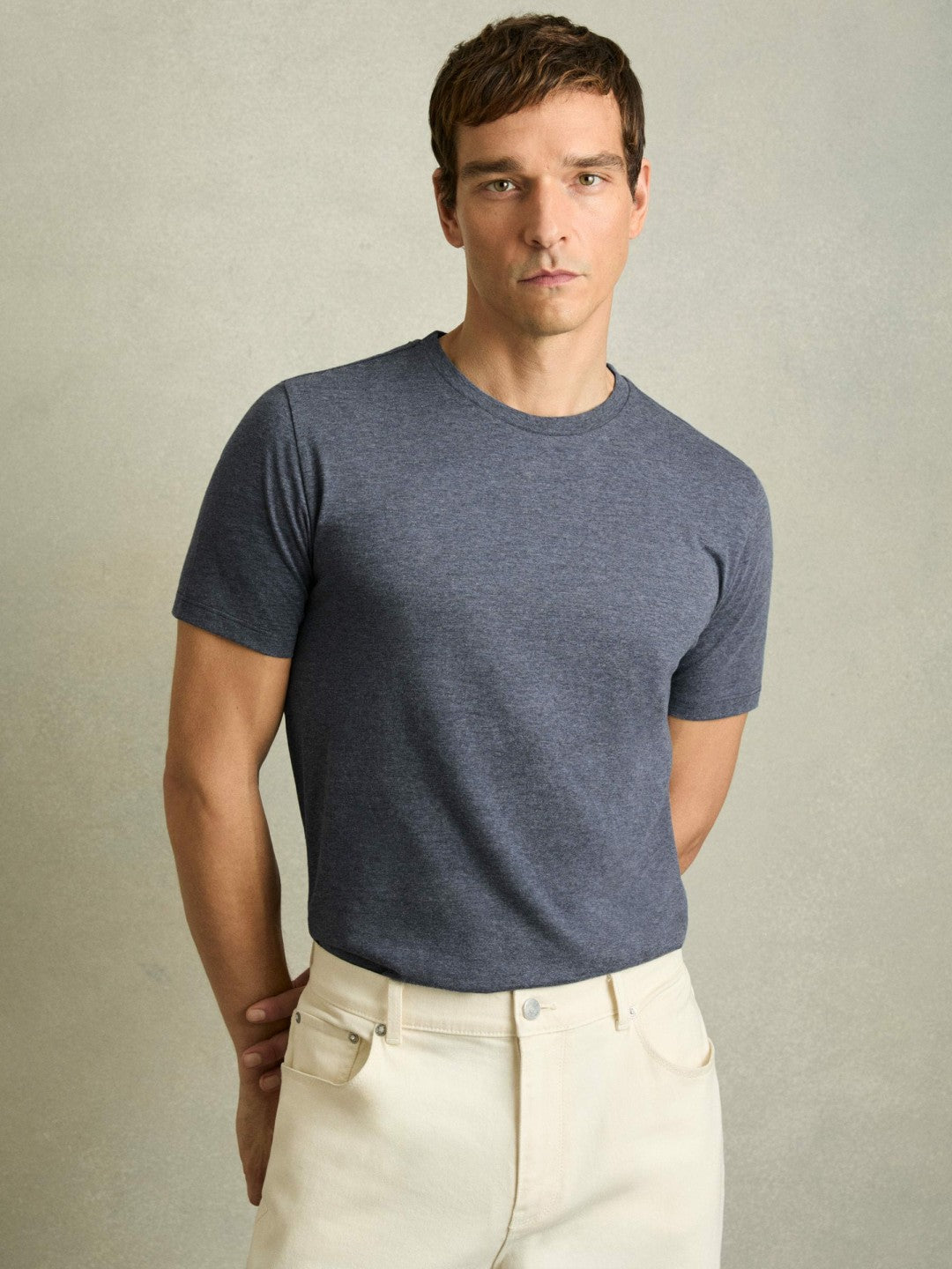 Reiss Cotton Crew Neck T-Shirt in Airforce Blue Melange