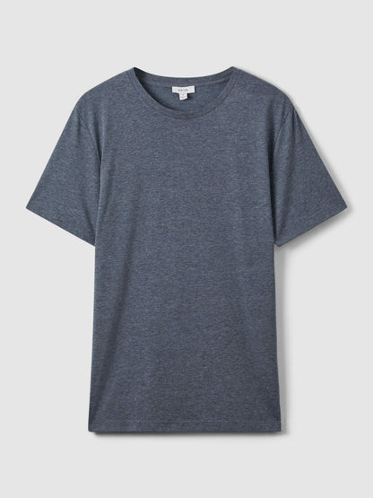 Reiss Cotton Crew Neck T-Shirt in Airforce Blue Melange