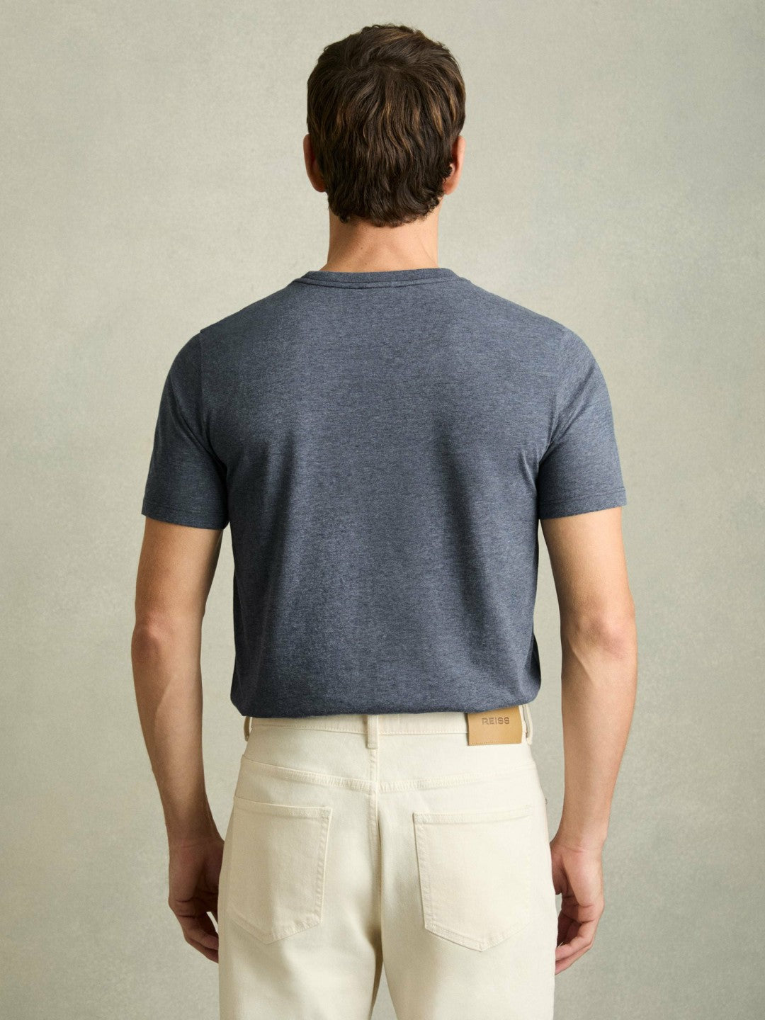 Reiss Cotton Crew Neck T-Shirt in Airforce Blue Melange
