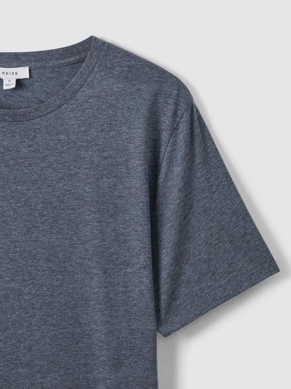 Reiss Cotton Crew Neck T-Shirt in Airforce Blue Melange