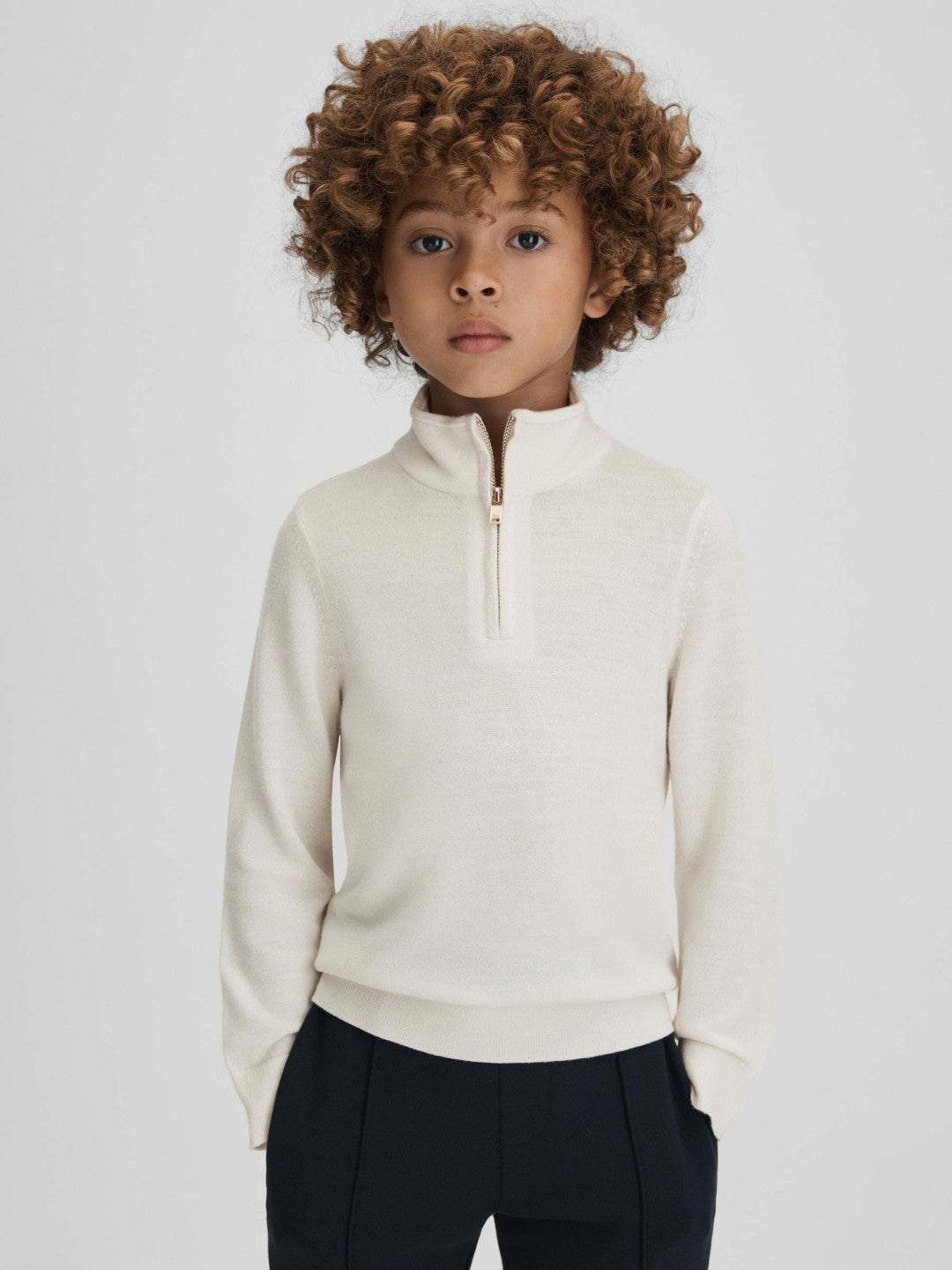 Reiss 3-9 yrs Wool Half-Zip Funnel Neck Jumper in Snow