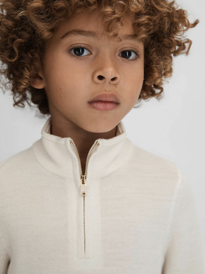 Reiss 3-9 yrs Wool Half-Zip Funnel Neck Jumper in Snow