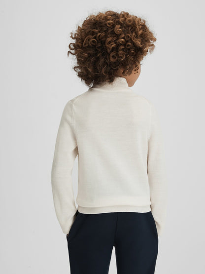 Reiss 3-9 yrs Wool Half-Zip Funnel Neck Jumper in Snow