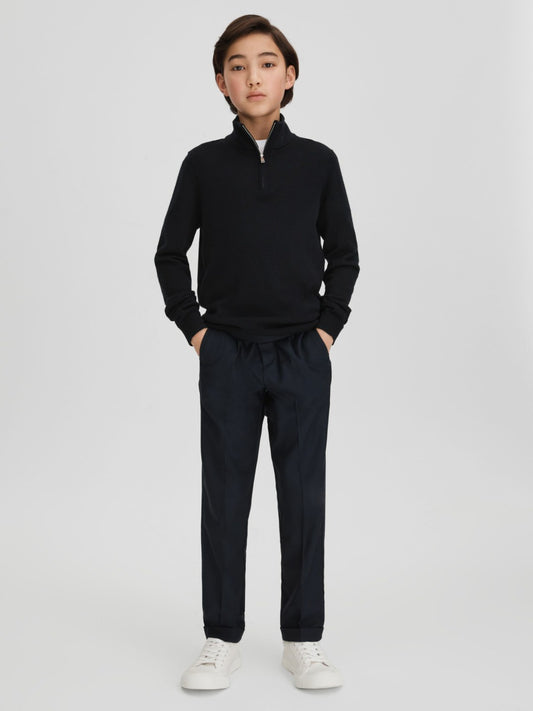 Reiss 3-9 yrs Wool Half-Zip Funnel Neck Jumper in Navy