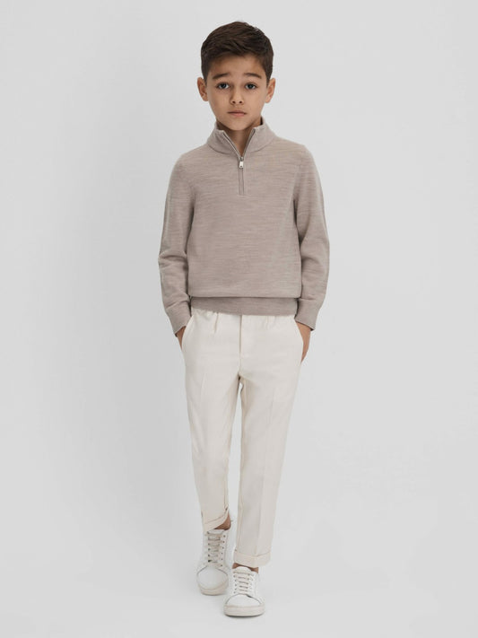 Reiss 9-13 yrs Wool Half-Zip Funnel Neck Jumper in Wheat Melange