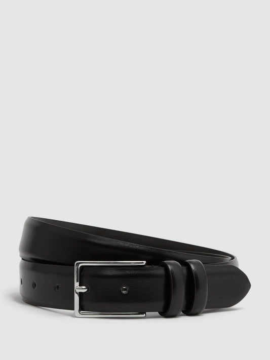 Reiss Smooth Leather Belt in Black