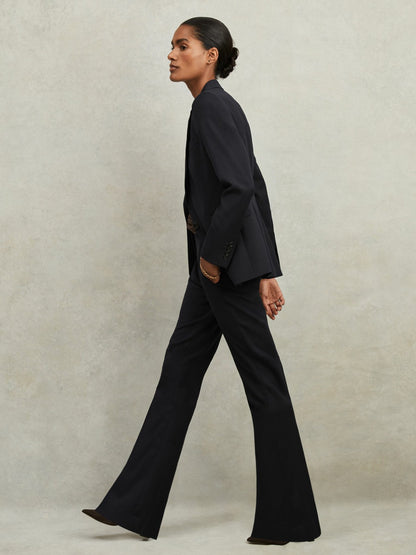 Reiss Wool-Blend Tailored Flared Suit Trousers in Navy