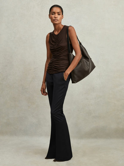 Reiss Wool-Blend Tailored Flared Suit Trousers in Navy