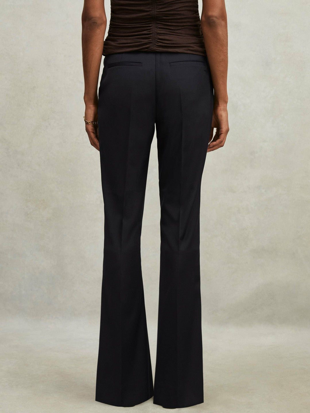 Reiss Wool-Blend Tailored Flared Suit Trousers in Navy