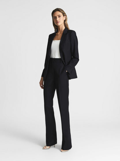Reiss Wool-Blend Tailored Flared Suit Trousers in Navy