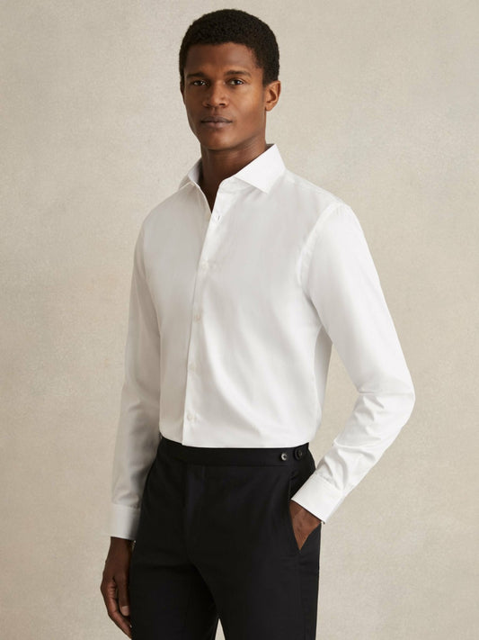Reiss Regular Fit Cotton Sateen Striped Shirt in White