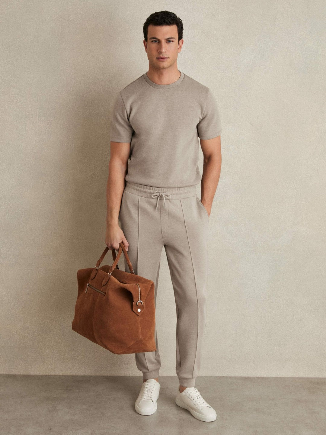 Reiss Drawstring Jersey Joggers in Taupe