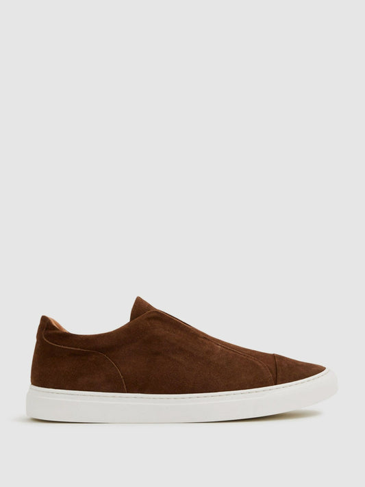 Reiss Harrys London Suede Slip On Trainers in Dark Bark Brown