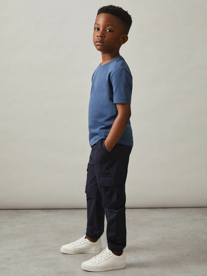 Reiss 9-14 yrs Technical Drawstring Cuffed Cargo Trousers in Navy