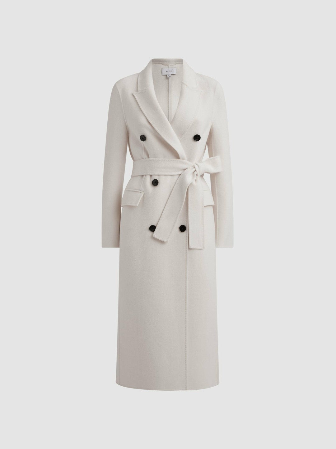 Reiss Petite Relaxed Wool Blend Blindseam Belted Coat in Cream