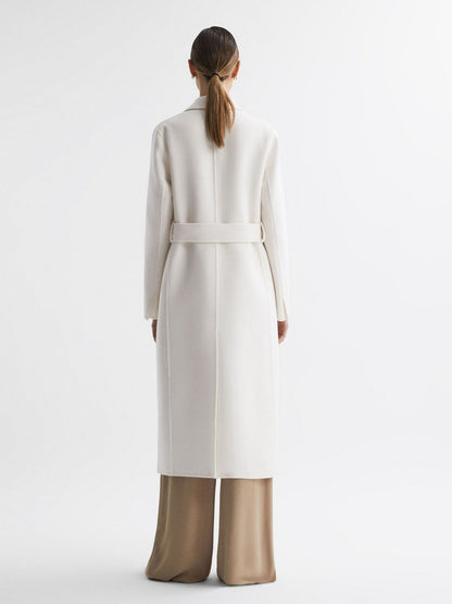 Reiss Petite Relaxed Wool Blend Blindseam Belted Coat in Cream
