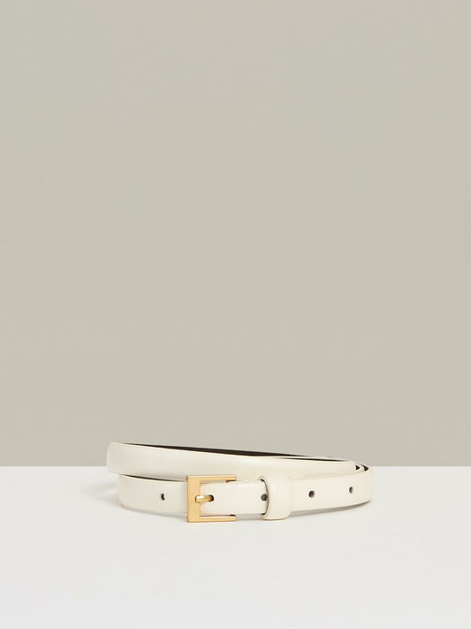 Reiss Thin Leather Belt in Off White
