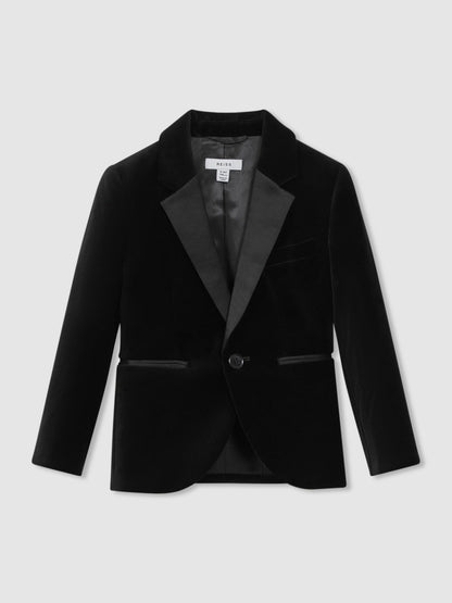 Reiss 13-14 yrs Single Breasted Velvet Blazer in Black