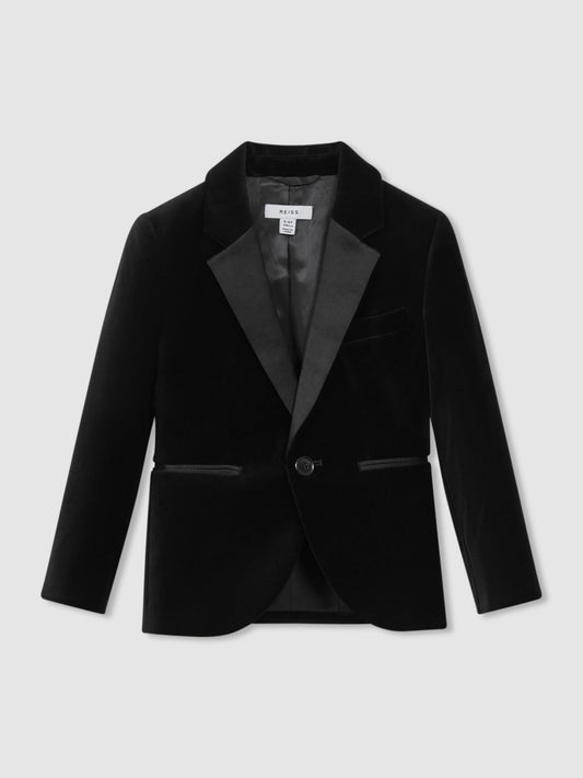 Reiss 13-14 yrs Single Breasted Velvet Blazer in Black