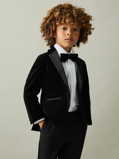 Reiss 13-14 yrs Single Breasted Velvet Blazer in Black