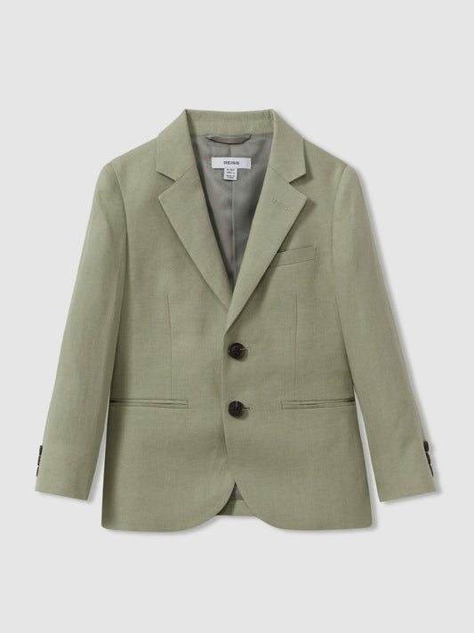 Reiss 9-13 yrs Linen Single Breasted Blazer in Apple